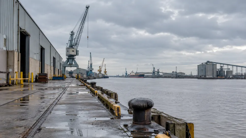 Industrial waterside warehouses and cranes in the Humber area